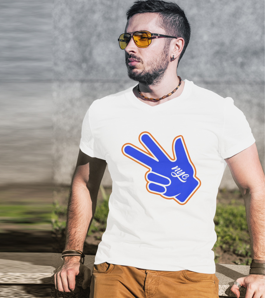 New York Knicks NYC Basketball Peace Sign Three Pointer T-Shirt