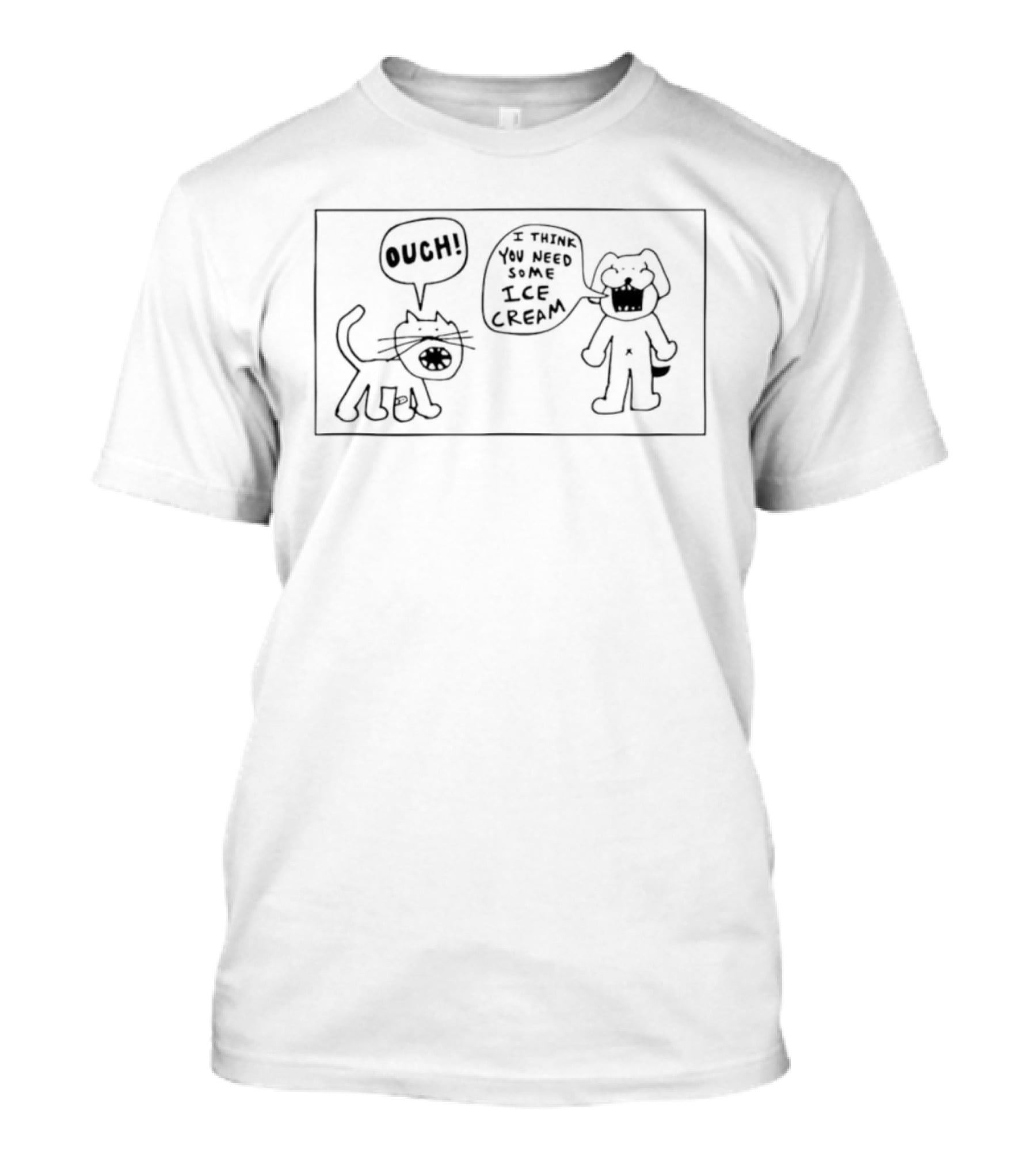 Ouch I Think You Need Some Ice Cream Doodle Cat And Dog T-Shirt