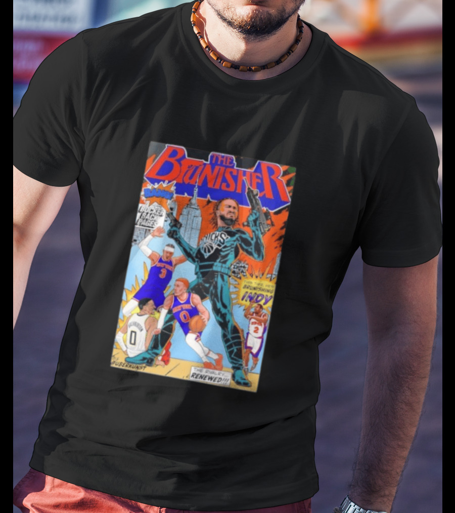 Knicks Comic Crossover The Brunisher Bocker Backpages Featuring Empire State Building T-Shirt