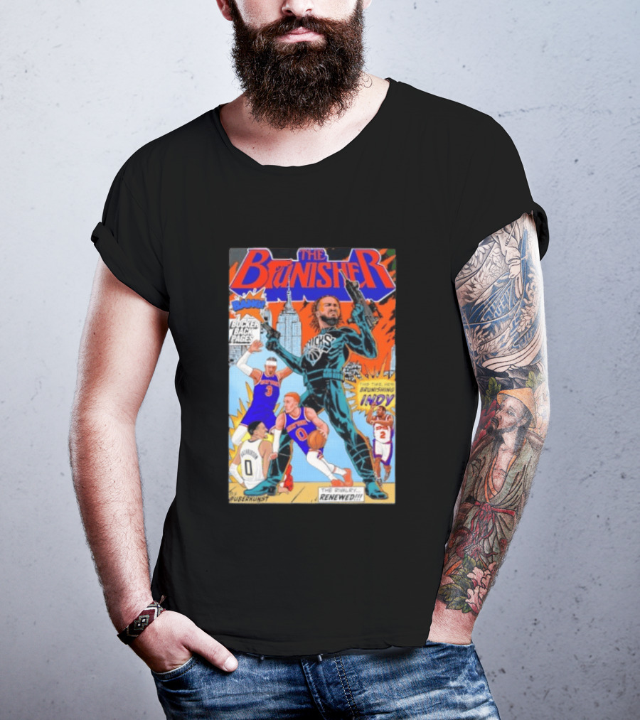 Knicks Comic Crossover The Brunisher Bocker Backpages Featuring Empire State Building T-Shirt