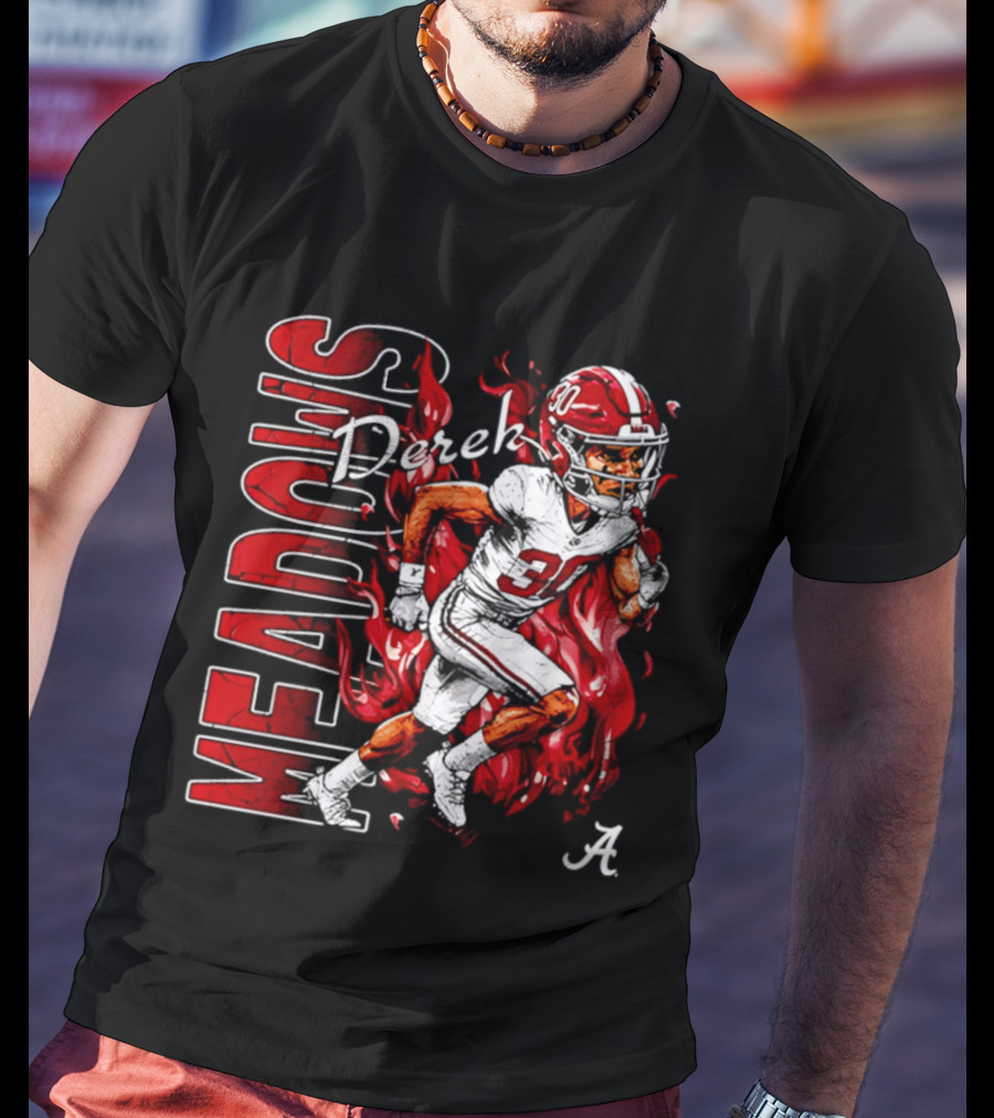 Derek Meadows Alabama Football NCAA Caricature Crimson Tide Player No. 30 T-Shirt