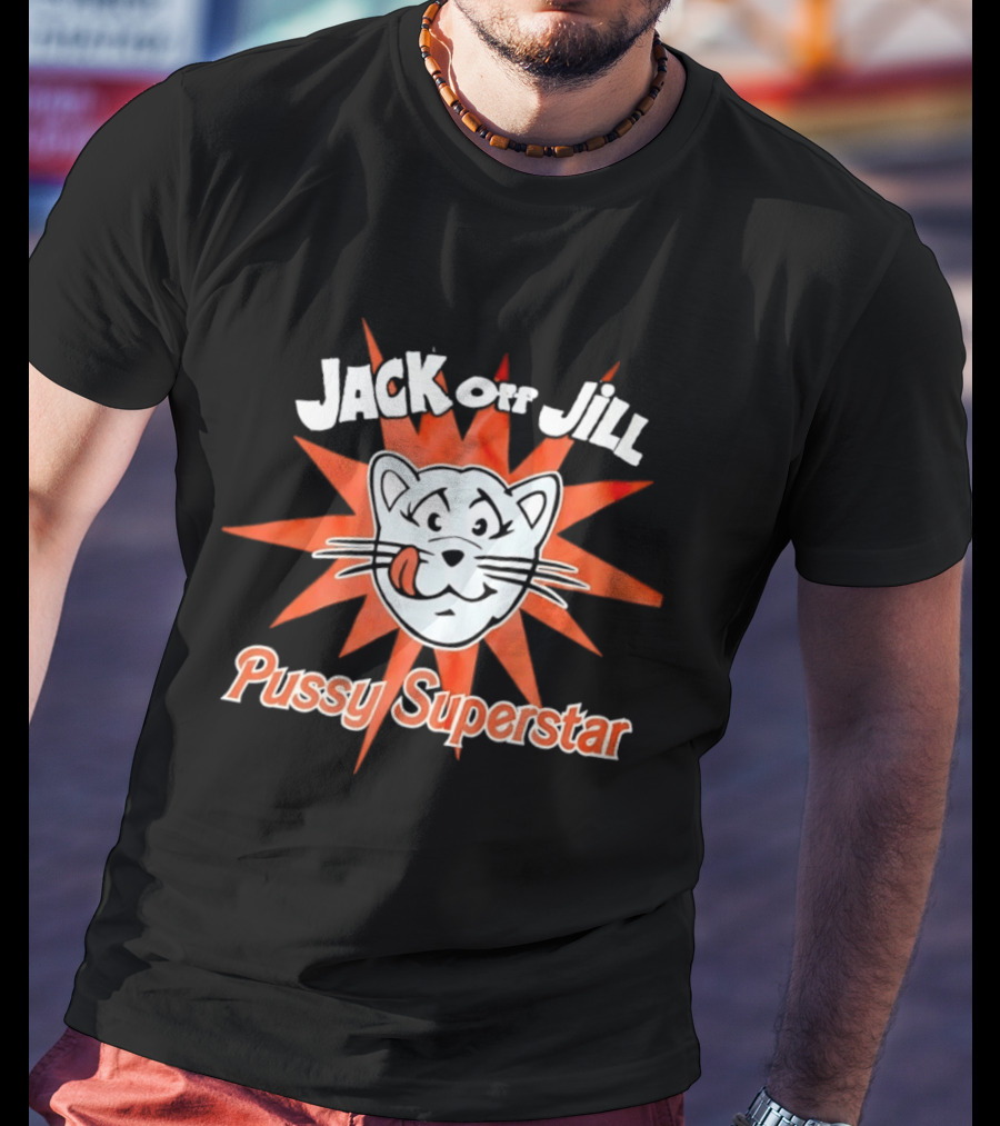 Jack Off Jill Pussy Superstar Retro Cat Face Sunburst T-Shirt
