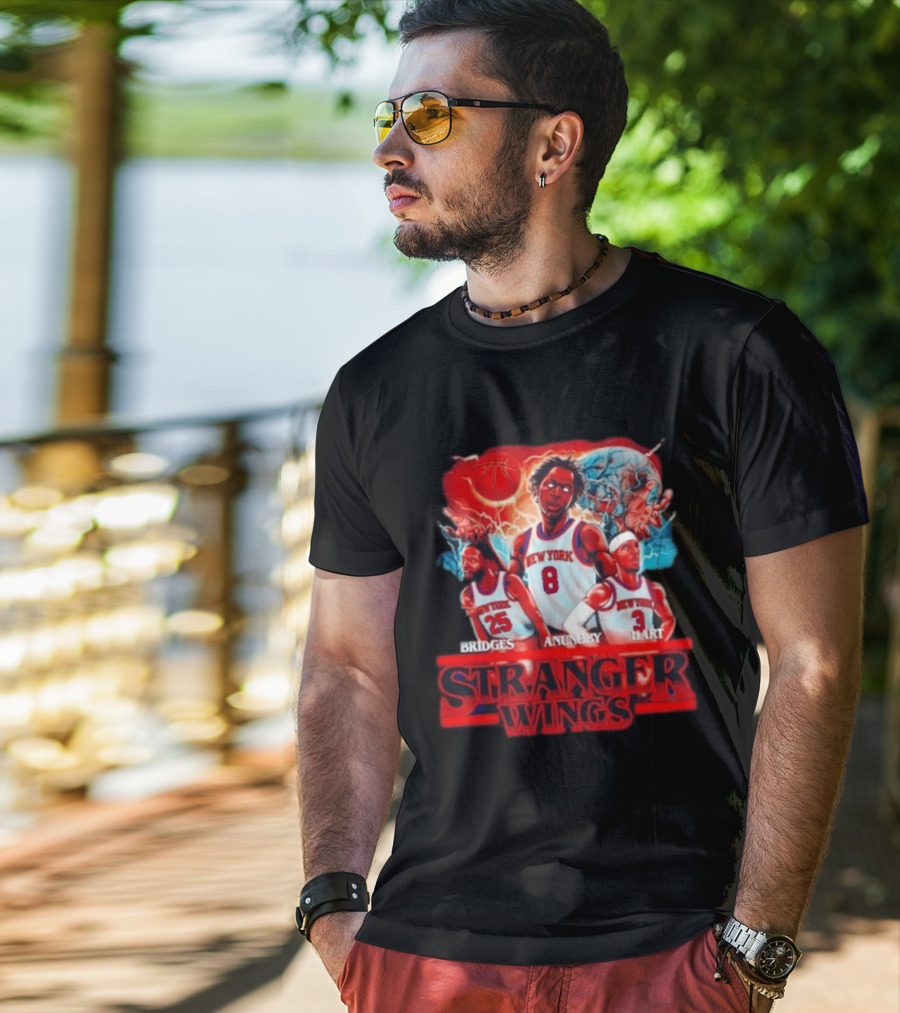 New York Knicks Bridges Anunoby Hart Stranger Wings Stranger Things Basketball T-Shirt