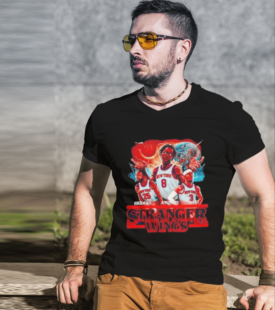 New York Knicks Bridges Anunoby Hart Stranger Wings Stranger Things Basketball T-Shirt
