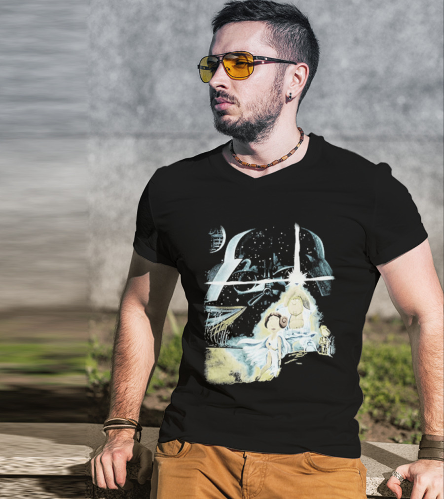Star Wars Family Guy Princess Leia Lightsaber Spaceship Moon T-Shirt