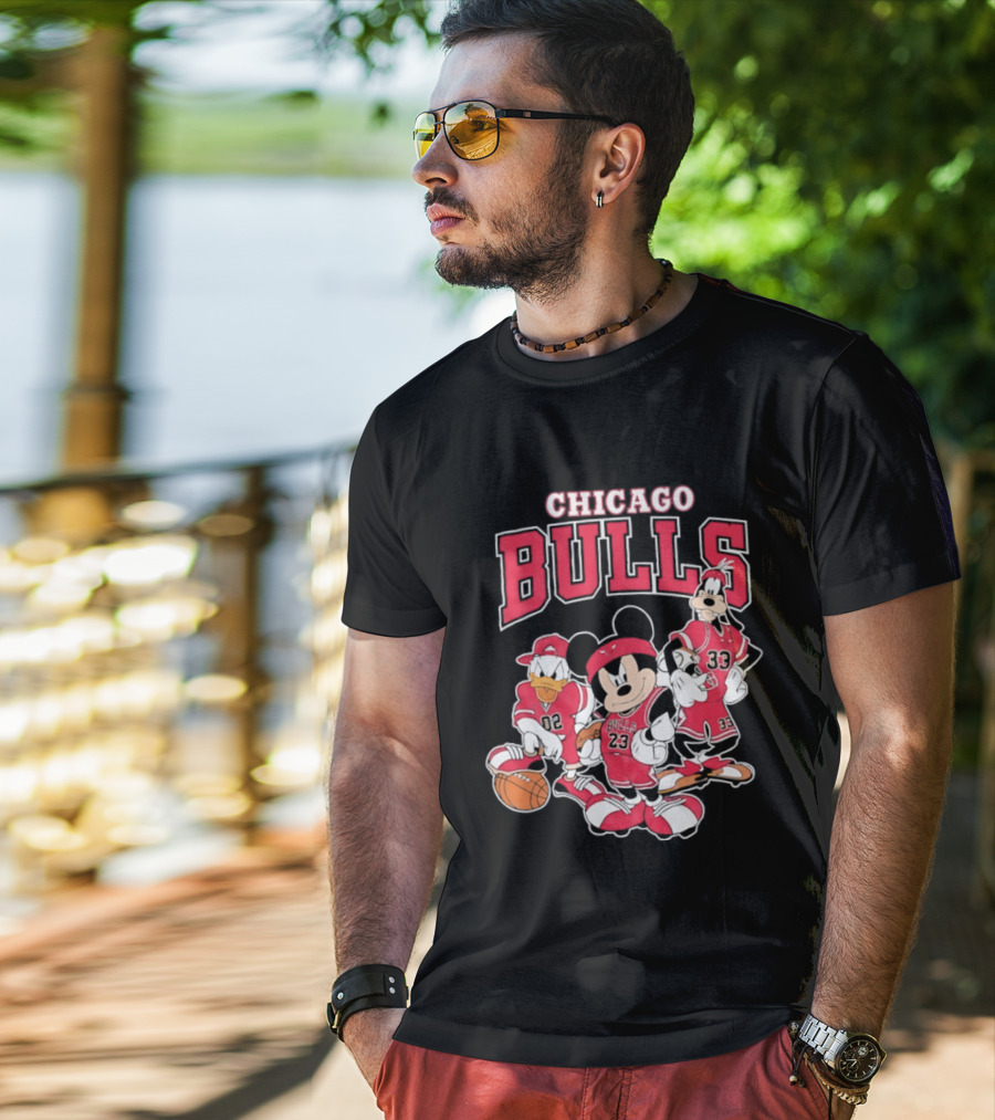 Mickey Mouse Donald Duck Goofy Chicago Bulls Jerseys Basketball T-Shirt