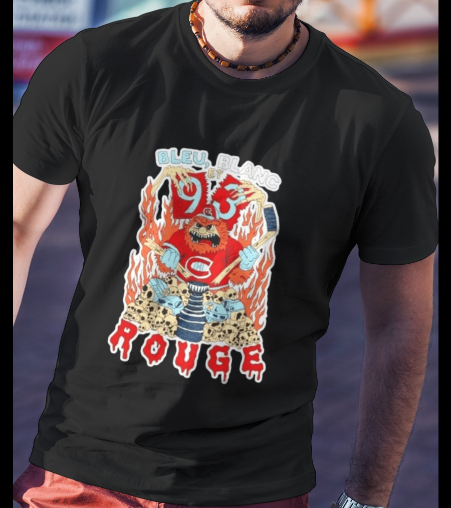 Bleu Blanc Et Rouge 93 Canadiens Hockey Monster T-Shirt
