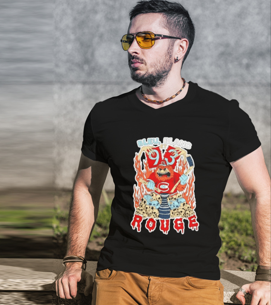 Bleu Blanc Et Rouge 93 Canadiens Hockey Monster T-Shirt