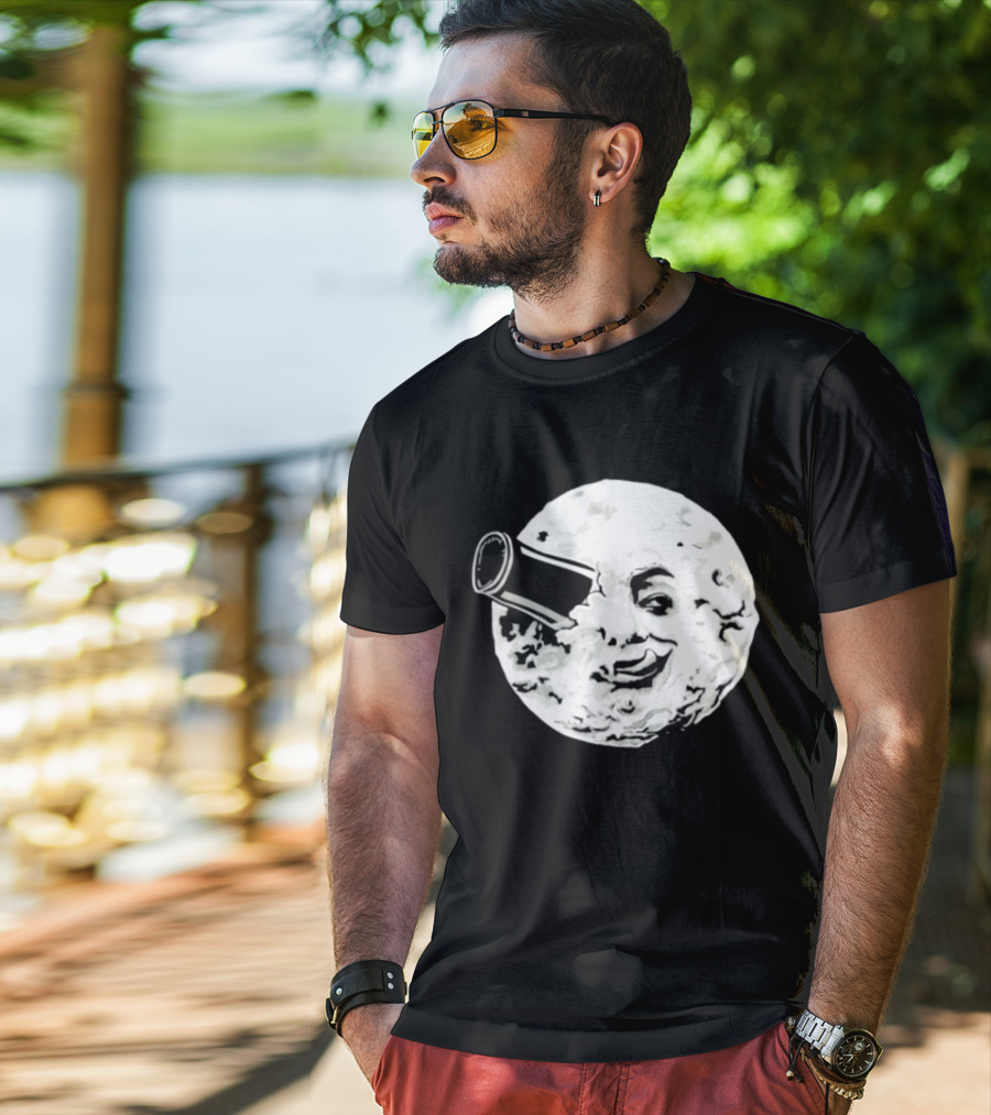A Creamy Trip To The Moon Face Icon Rocket Classic Vintage Movie Scene T-Shirt