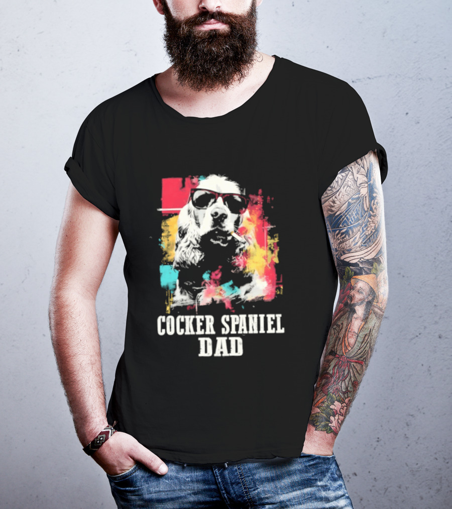 Cocker Spaniel Dad Colorful Sunglasses Father's Day 2026 T-Shirt
