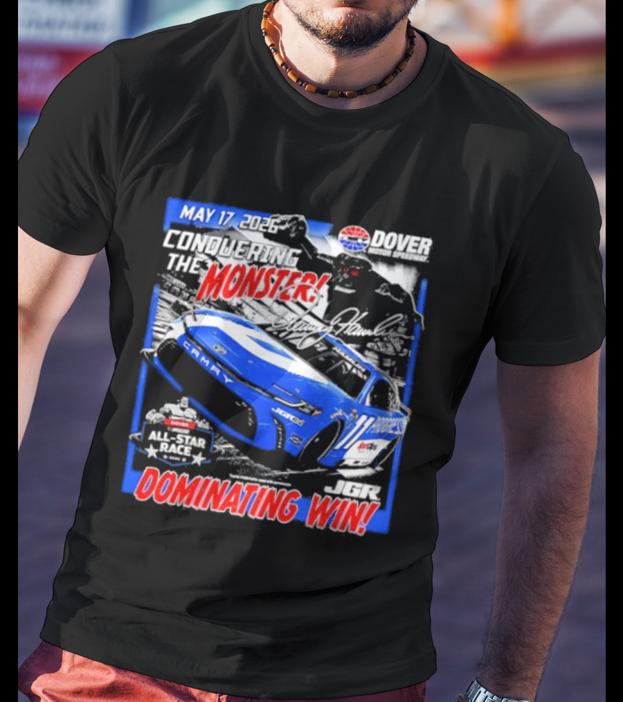 Denny Hamlin May 17 All Star Monster Dominating Win NASCAR Race Autographed T-Shirt