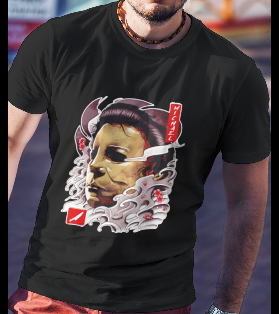 Michael Myers Mask Horror Big Head Art With Red Details T-Shirt