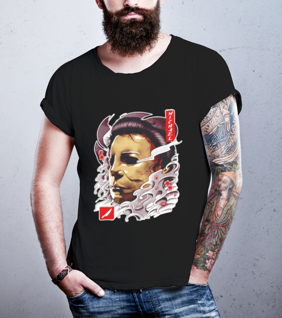 Michael Myers Mask Horror Big Head Art With Red Details T-Shirt