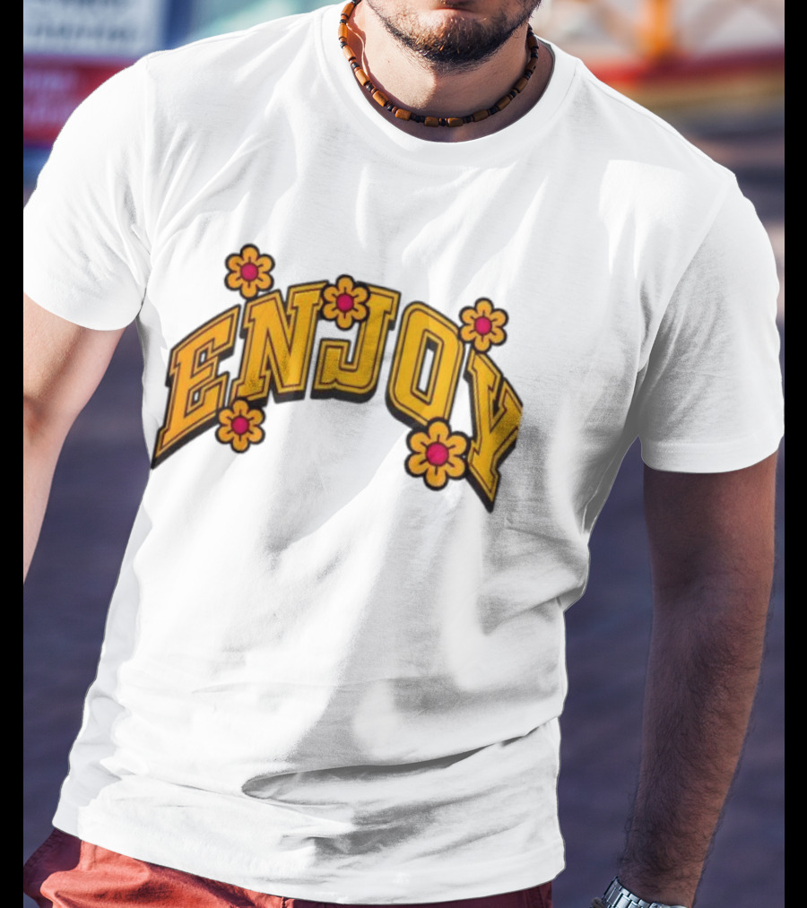 Enjoy Curved Flowers Yellow Font Floral Blossoms T-Shirt
