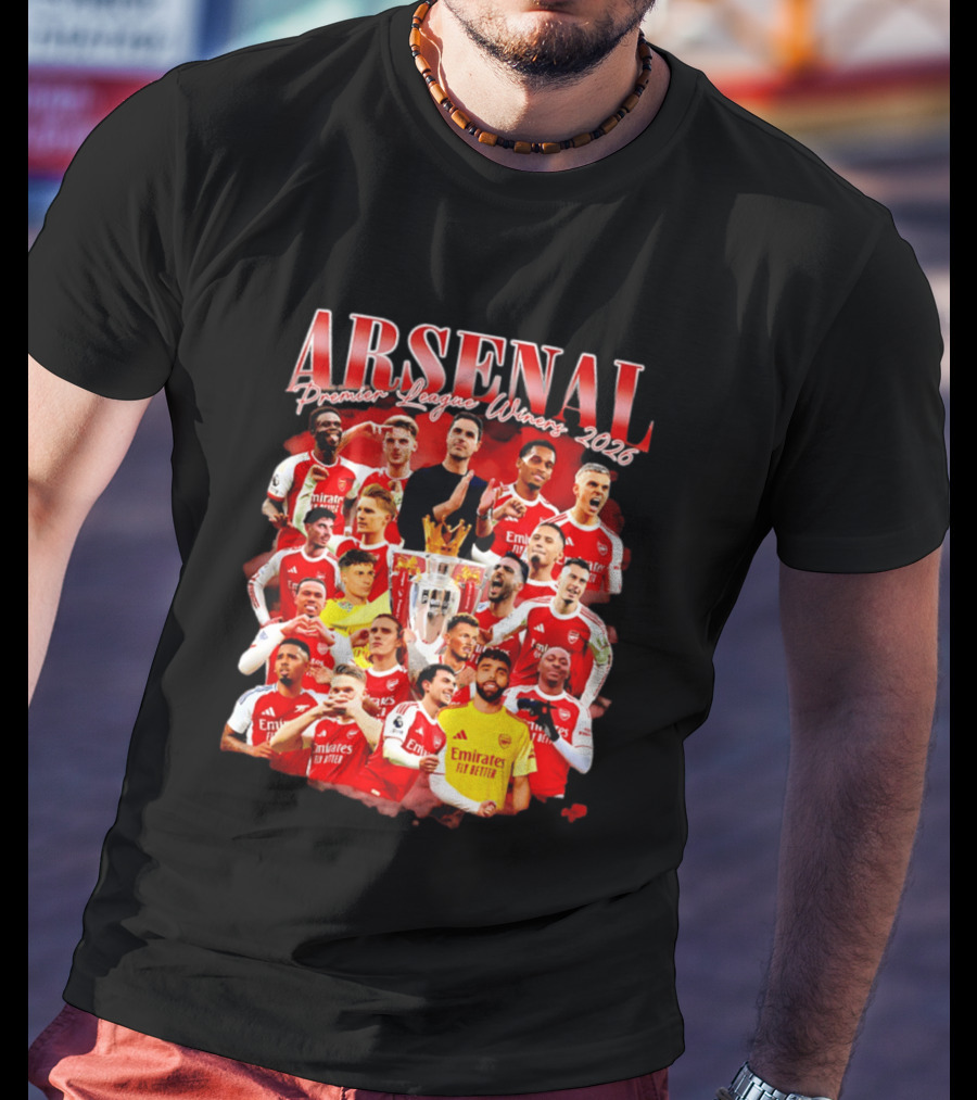 Arsenal Premier League Champions 2026 Celebratory Team Collage T-Shirt
