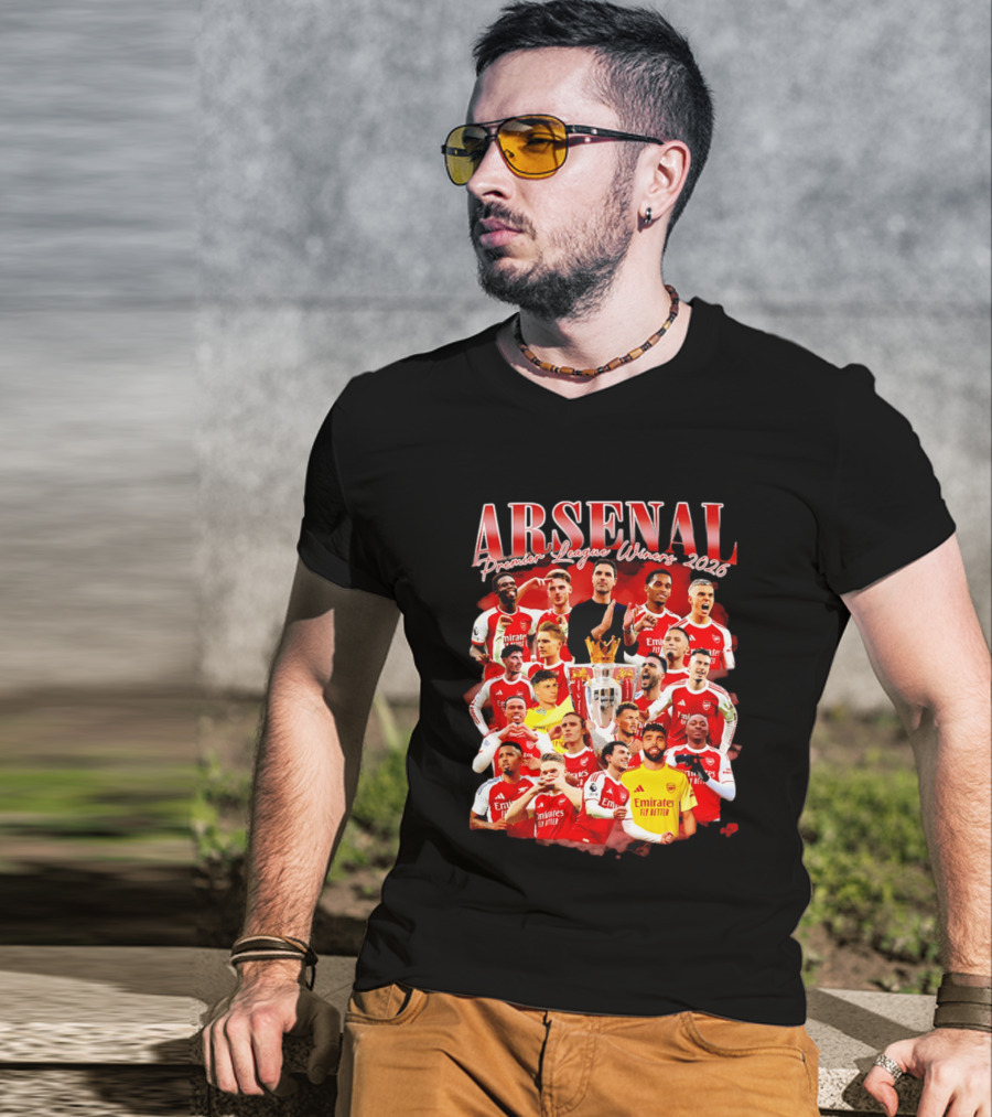 Arsenal Premier League Champions 2026 Celebratory Team Collage T-Shirt