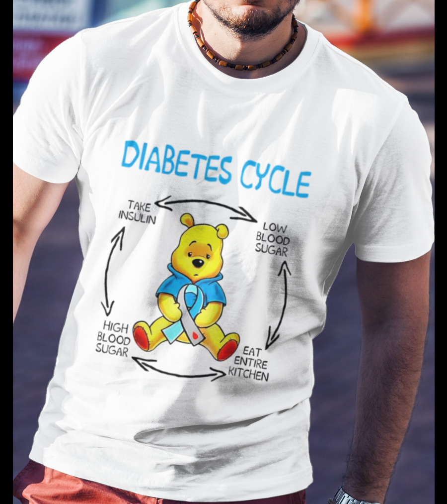 Diabetes Cycle Winnie The Pooh Take Insulin Low Blood Sugar Eat Entire Kitchen High Blood Sugar T-Shirt
