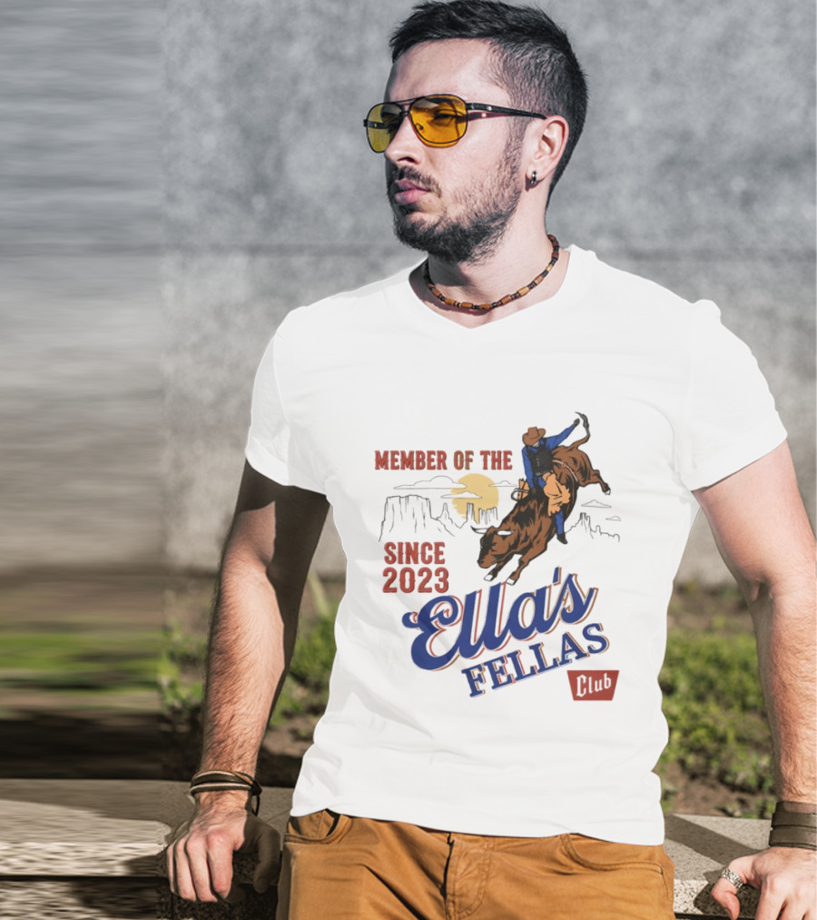Member Of The Ella's Fellas Club Western Rodeo Since 2023 Cowboy Bull Rider Desert Sunset T-Shirt