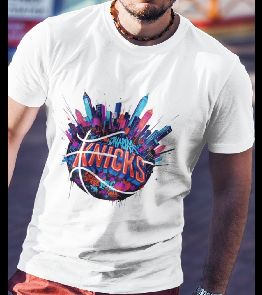 New York Knicks Graffiti Street Skyline Basketball T-Shirt