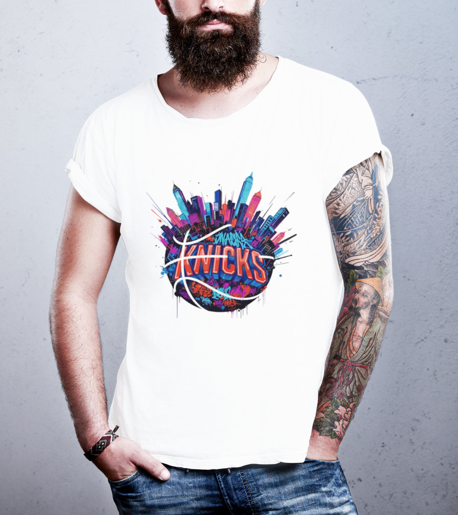 New York Knicks Graffiti Street Skyline Basketball T-Shirt