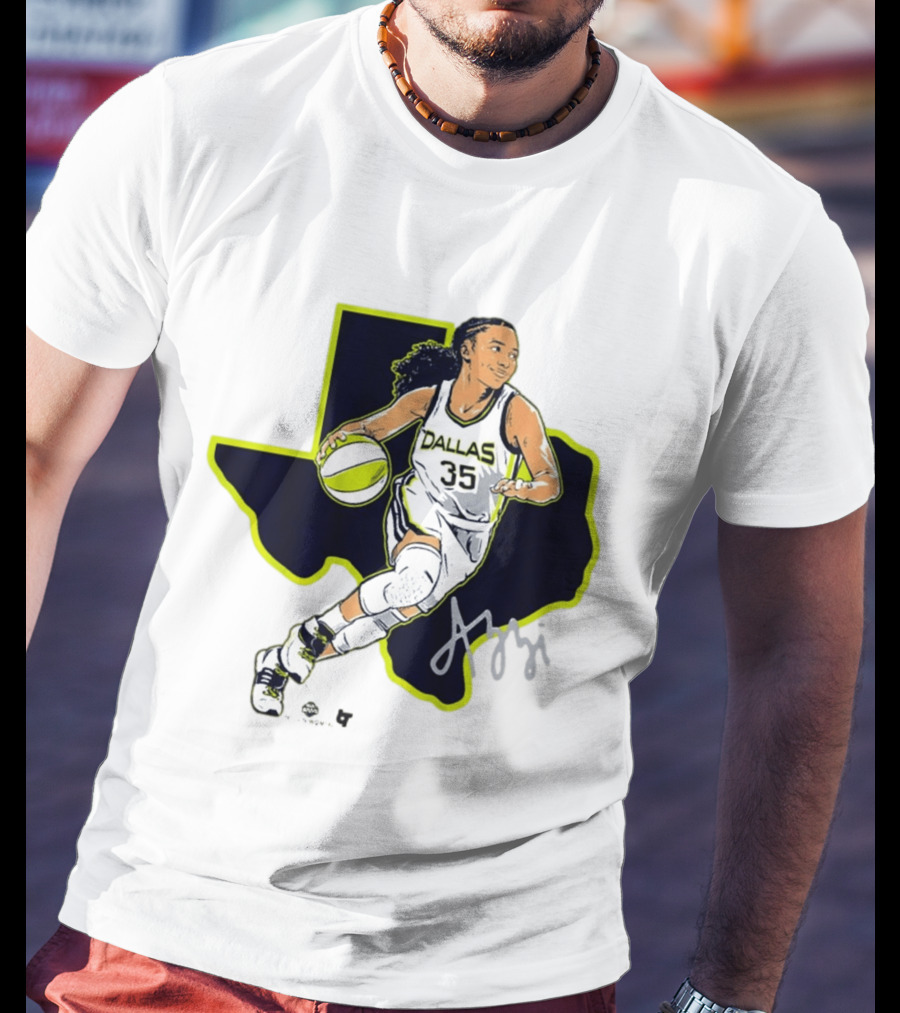 Dallas Basketball 35 Texas Map Player Dribbling T-Shirt
