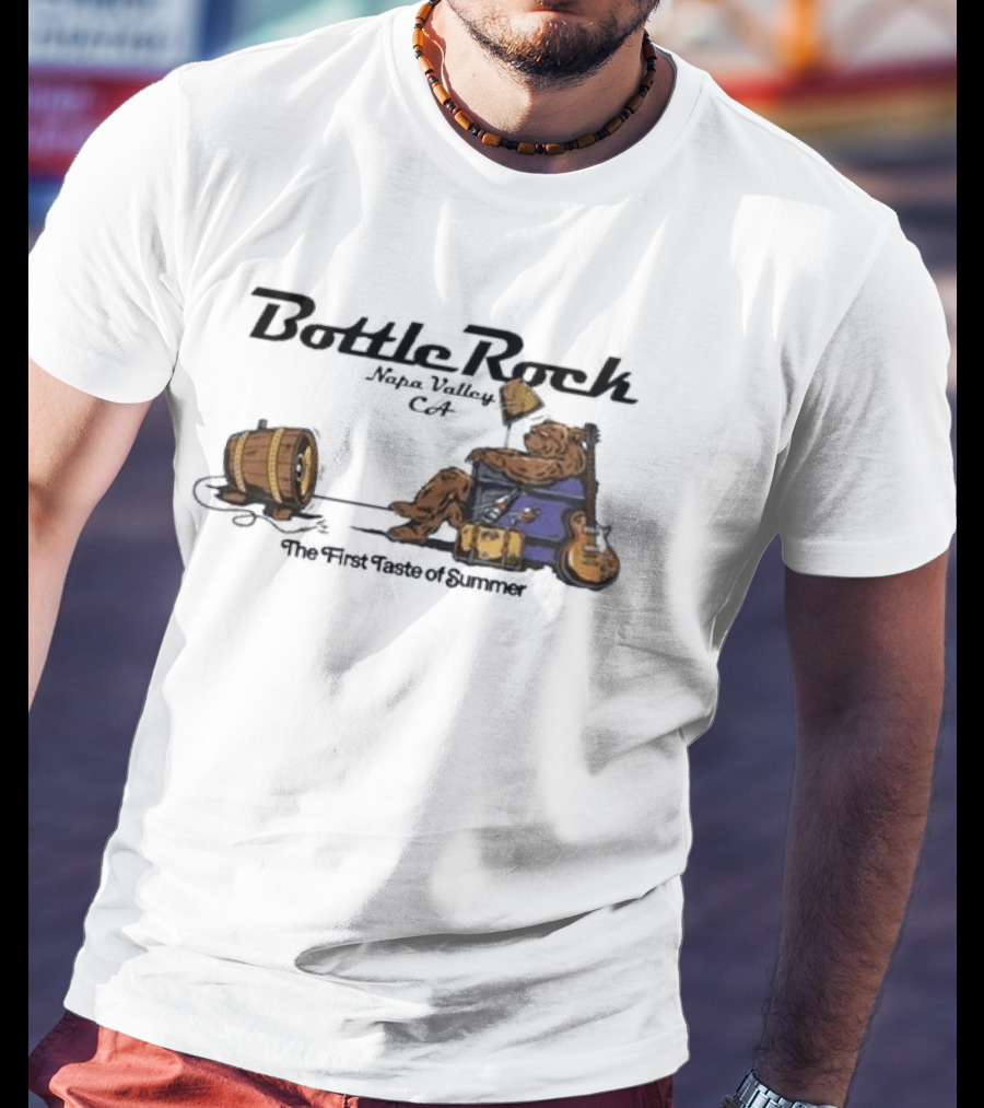 BottleRock Napa Valley 2026 Lineup Bear Relaxing With Guitar And Keg T-Shirt