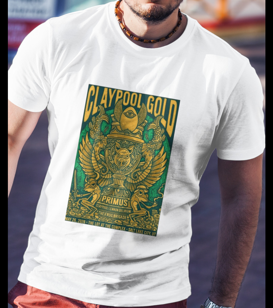Claypool Gold Primus Salt Lake City UT 5 26 2026 The Complex Claypool Lennon Delirium Frog Brigade T-Shirt