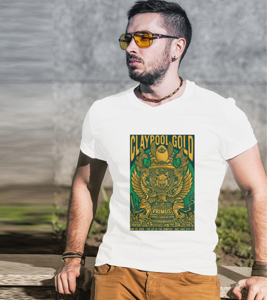 Claypool Gold Primus Salt Lake City UT 5 26 2026 The Complex Claypool Lennon Delirium Frog Brigade T-Shirt