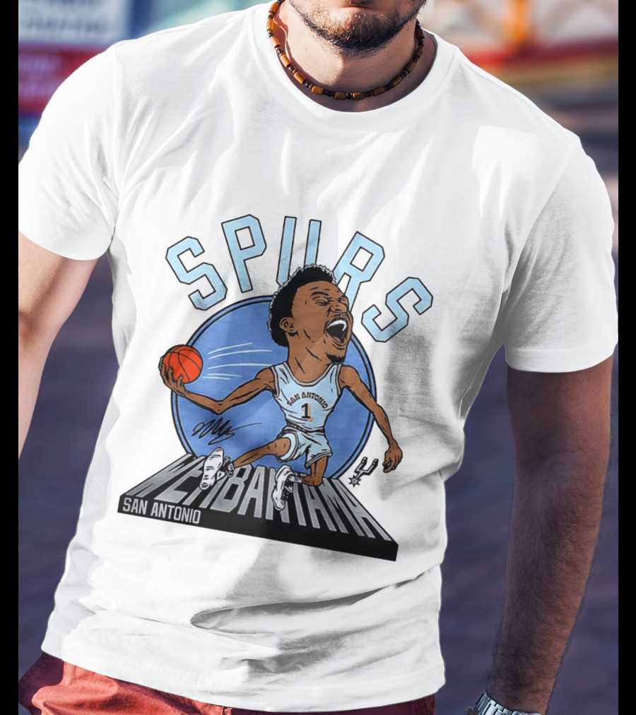 Spurs San Antonio Keldon Johnson Caricature Wembanyama 2026 NBA Basketball T-Shirt