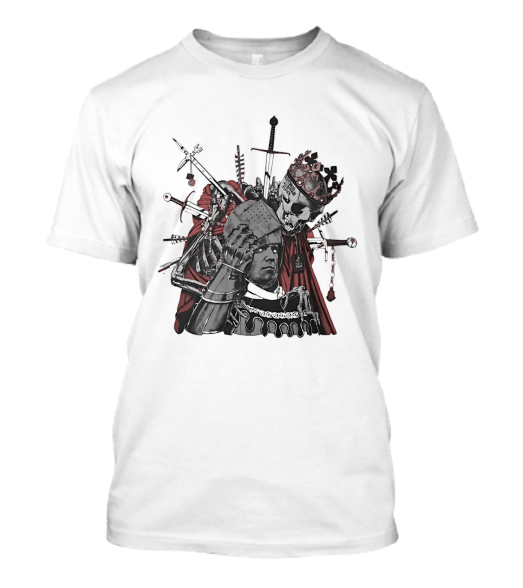 Memento Mori Skeleton King With Medieval Crown Swords And Halberd T-Shirt