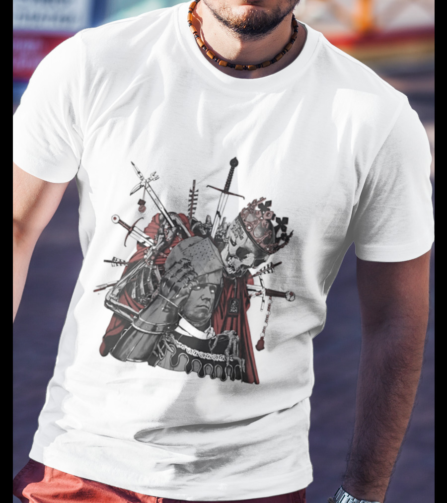 Memento Mori Skeleton King With Medieval Crown Swords And Halberd T-Shirt