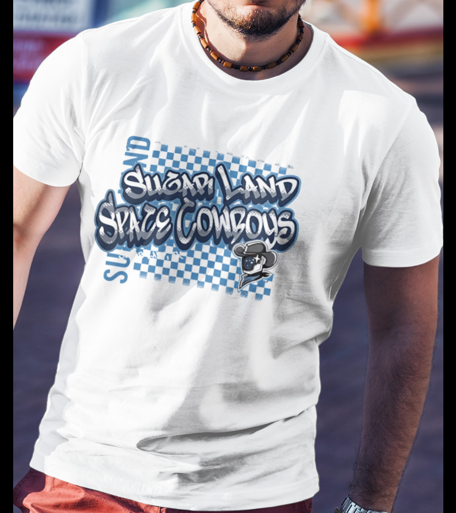 Sugar Land Space Cowboys Minor League Baseball Team Checkerboard Vintage Western Hat T-Shirt