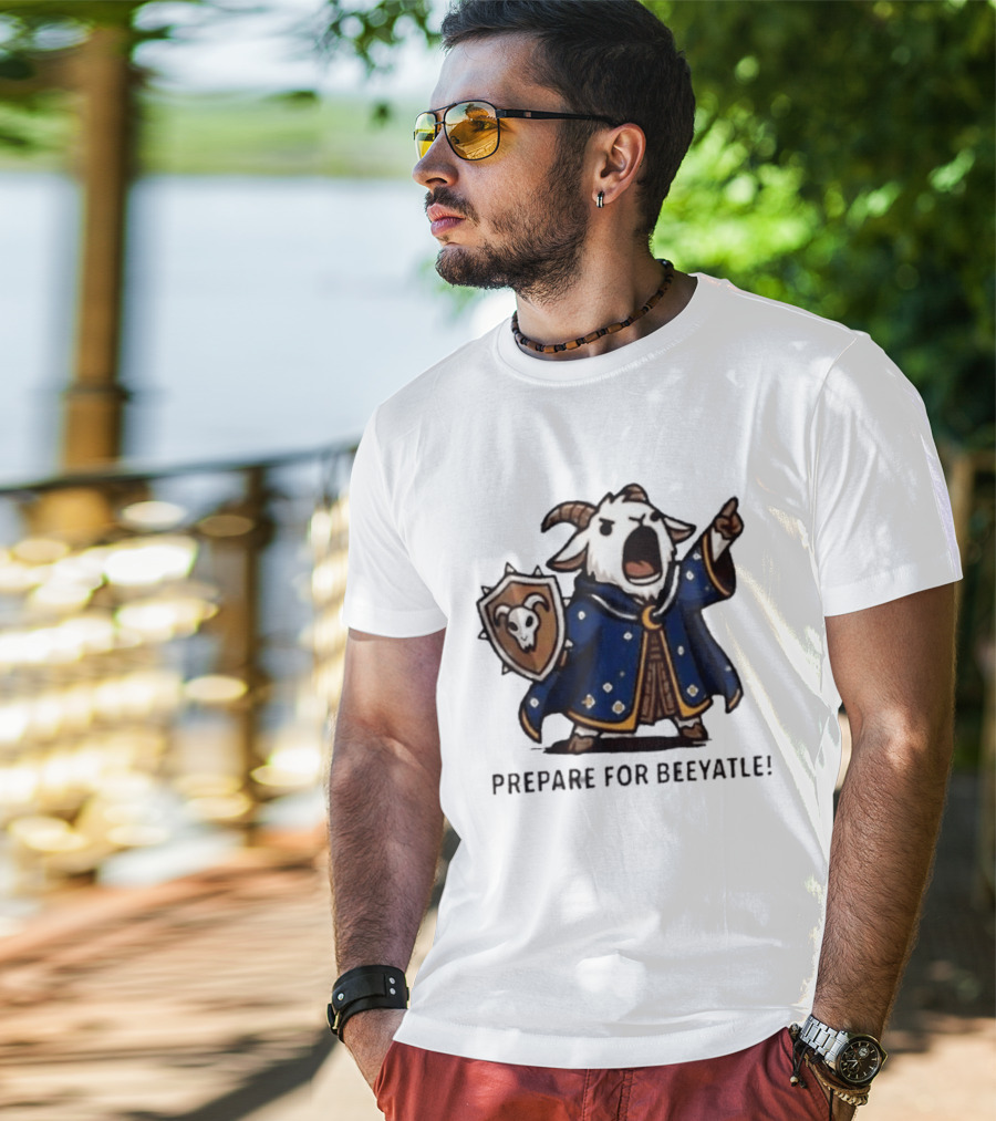 Wizard Goat Prepare For Beeyatle Fantasy Battle Mage Cloak Shield T-Shirt