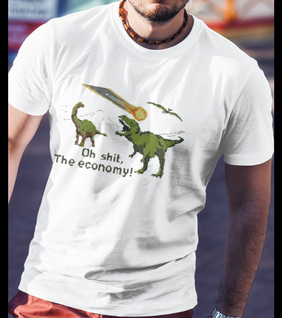 Oh Shit The Economy Dinosaur Meteor Funny Meme T-Shirt