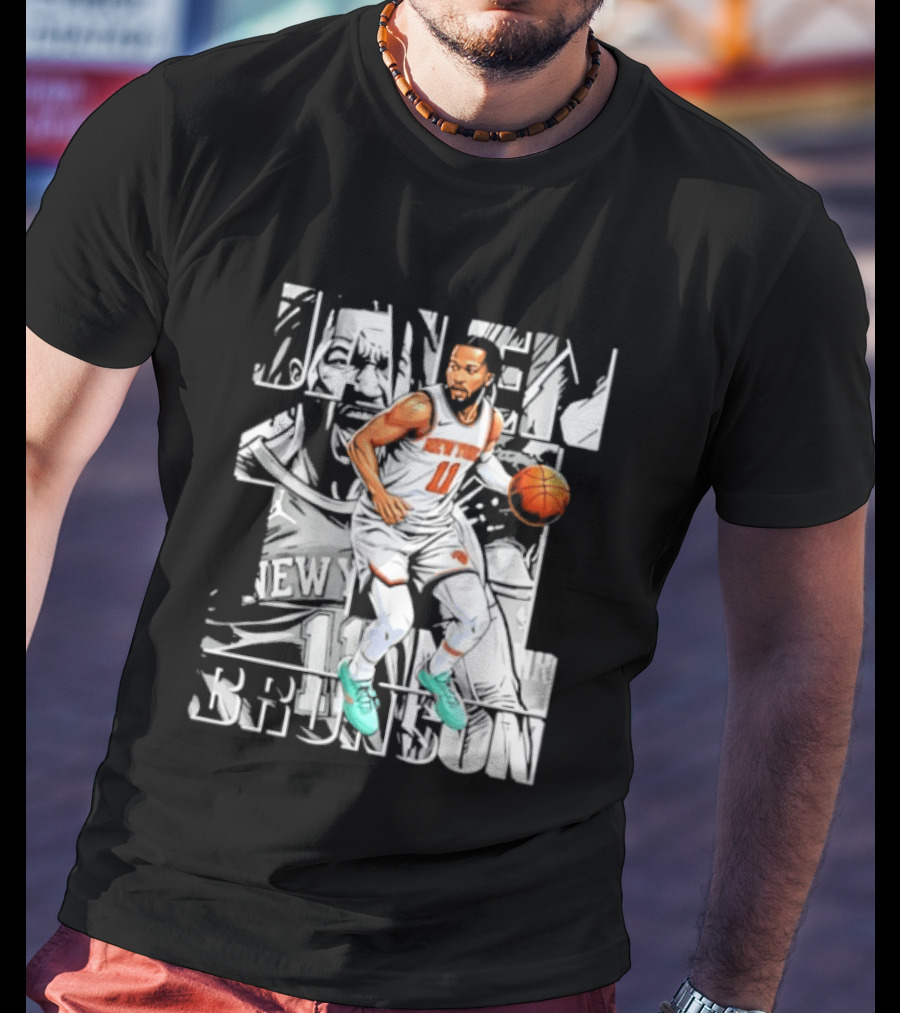 Jalen Brunson New York Number 11 Basketball Player Dribbling Action T-Shirt