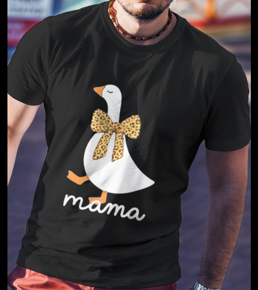 Leopard Bow Goose Mama Cute Animal Print T-Shirt