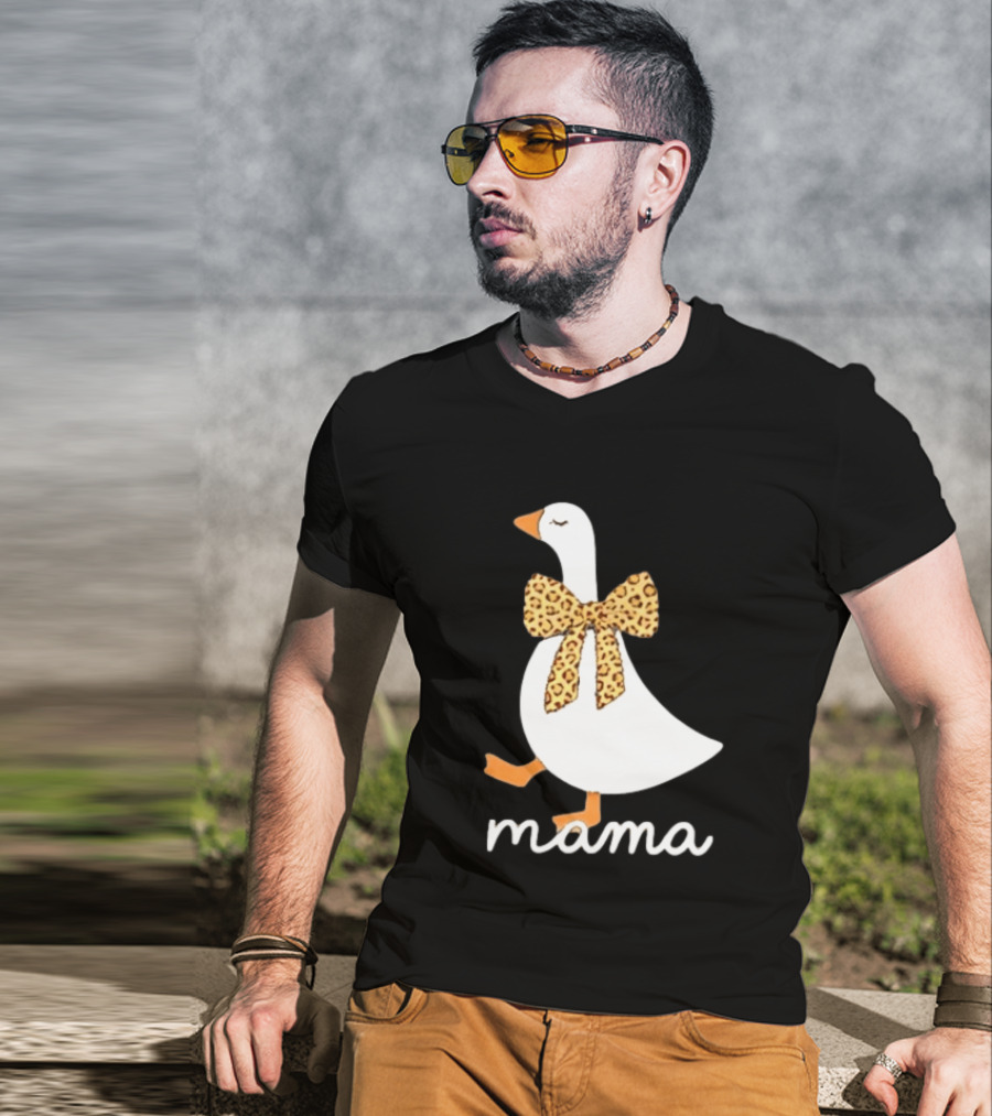 Leopard Bow Goose Mama Cute Animal Print T-Shirt