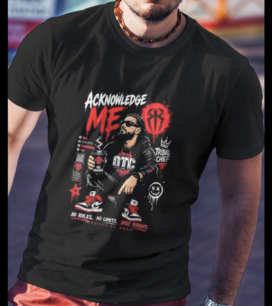 WWE Roman Reigns Acknowledge Me Tribal Chief OTC Red And White T-Shirt