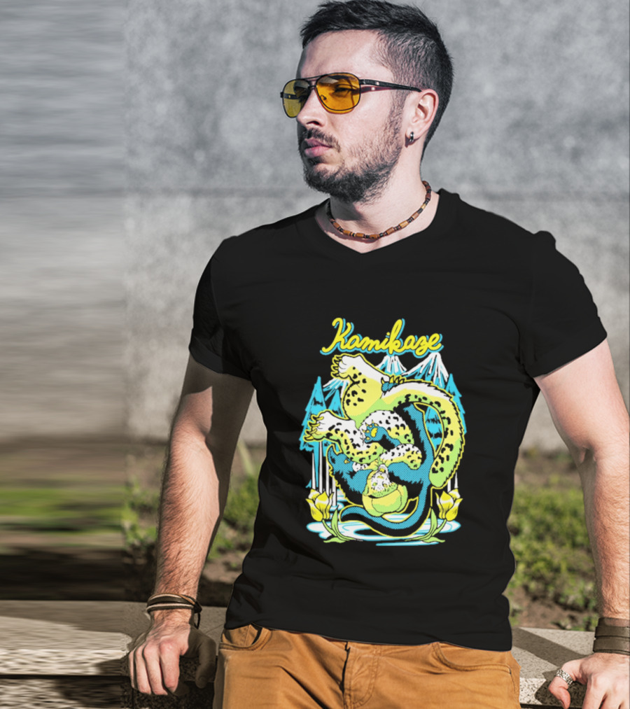 Kamikaze Dragon With Mountain And Lotus T-Shirt