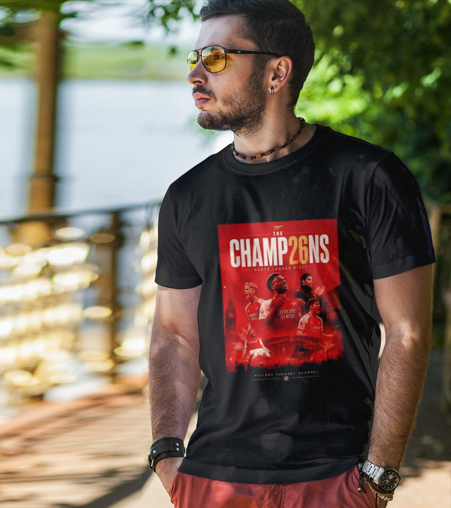Arsenal FC The Champ26ns North London Rises Emirates Fly Better 2026 T-Shirt
