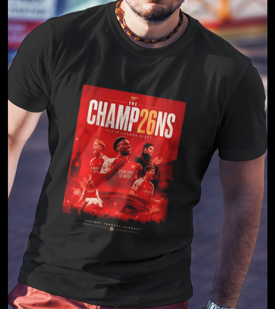 Arsenal FC The Champ26ns North London Rises Emirates Fly Better 2026 T-Shirt