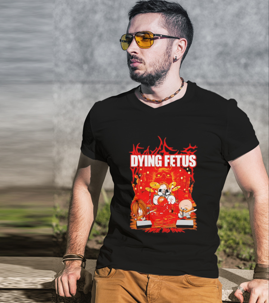 Dying Fetus Cartoon Band Rocking Out In Red Scene T-Shirt