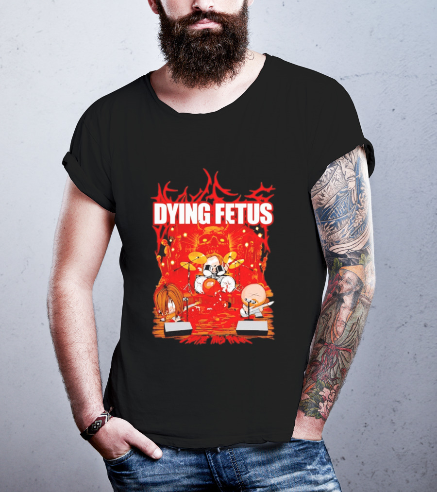 Dying Fetus Cartoon Band Rocking Out In Red Scene T-Shirt