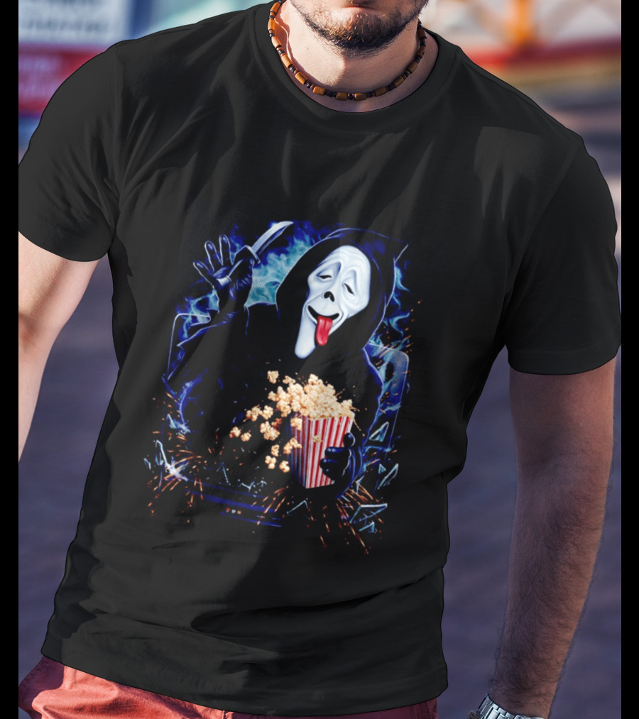 Ghost Face Spoof Knife Popcorn Scary Movie Munchies T-Shirt