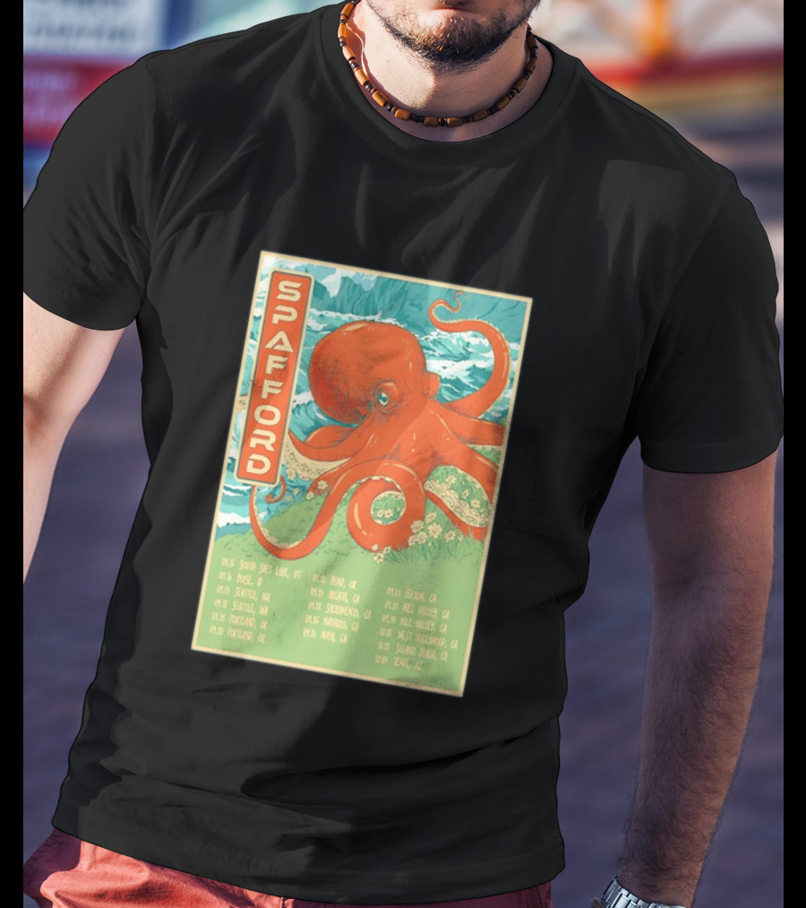 Spafford Fall Tour 2026 Octopus Illustration With Cities And Dates T-Shirt