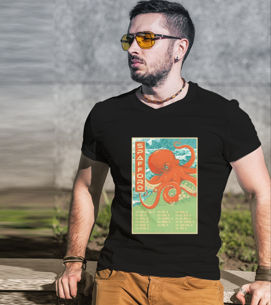 Spafford Fall Tour 2026 Octopus Illustration With Cities And Dates T-Shirt