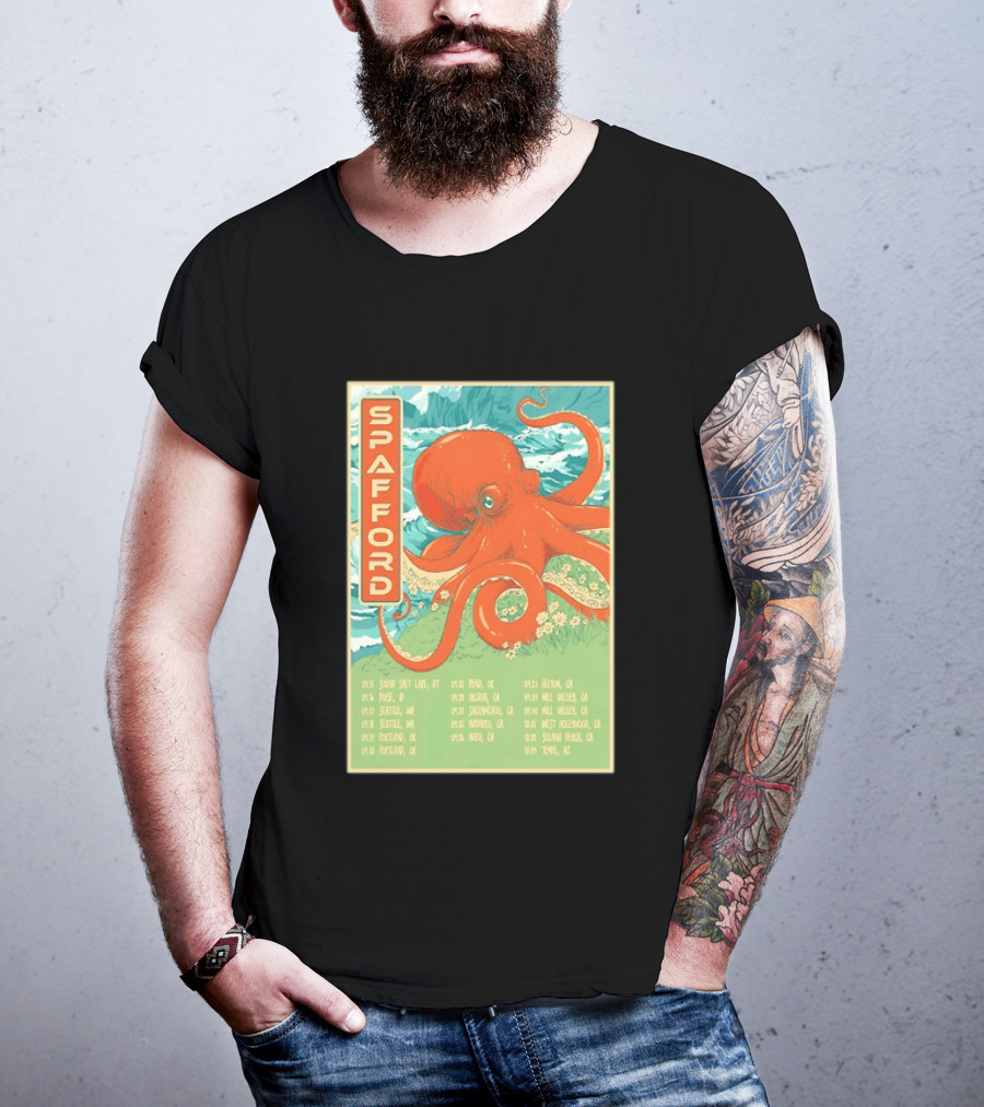 Spafford Fall Tour 2026 Octopus Illustration With Cities And Dates T-Shirt