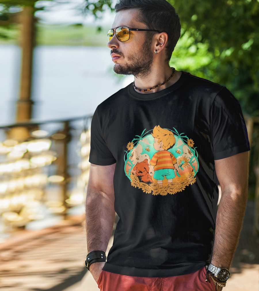 Sunflower Boy Lucas And Boney Mother 3 Adventure Sunflowers And Bees Scene T-Shirt