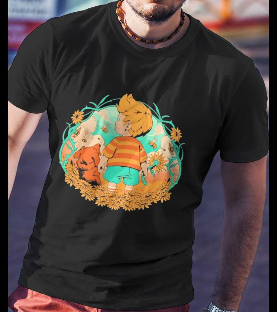 Sunflower Boy Lucas And Boney Mother 3 Adventure Sunflowers And Bees Scene T-Shirt
