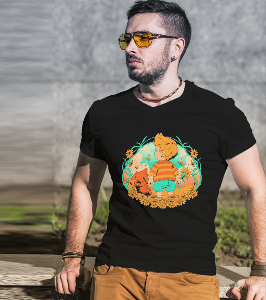 Sunflower Boy Lucas And Boney Mother 3 Adventure Sunflowers And Bees Scene T-Shirt